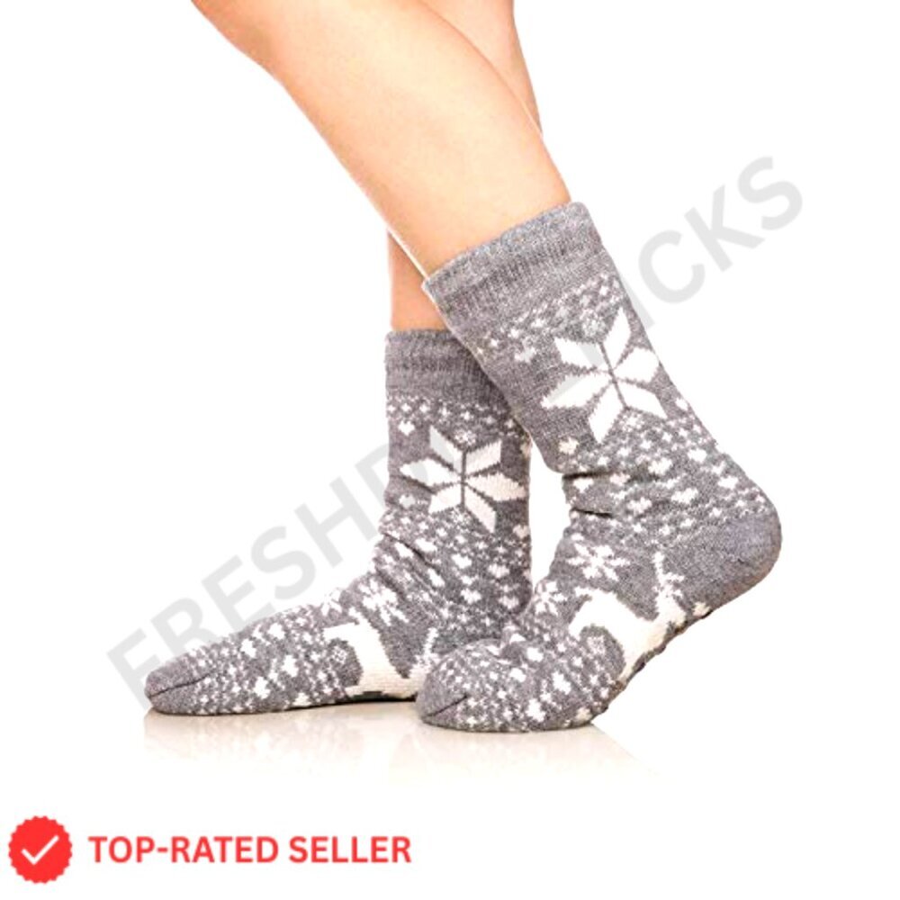 Fuzzy Warm Slipper Socks Super Soft Fleece Lined Non-Slip Grippers Cozy Sleeping - Picture 3 of 5